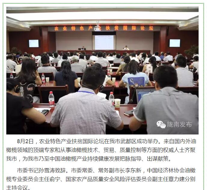 大腕齊聚農業特色產業扶貧國際論壇，“把脈”隴南油橄欖發展